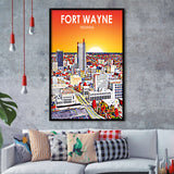 Fort Wayne Indiana Sunset Landscape, City Art Print, Framed Art Print Wall Art Home Decor, Framed Picture
