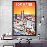 Fort Wayne Indiana Sunset Landscape, City Art Print, Framed Art Print Wall Art Home Decor, Framed Picture