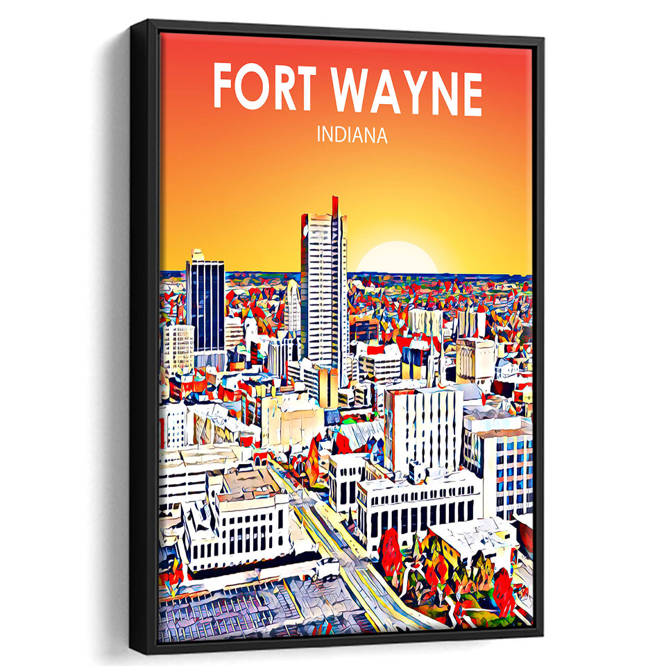 Fort Wayne Indiana Sunset Landscape, Large Canvas, Framed Canvas Print Wall Art Home Decor, Floating Frame