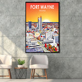 Fort Wayne Indiana Sunset Landscape, Large Canvas, Framed Canvas Print Wall Art Home Decor, Floating Frame