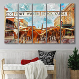 Fort Worth Stockyards 5 Piece B Canvas Prints Wall Art Decor, Multi Panels,Large Canvas, Home Decor