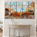 Fort Worth Stockyards 5 Piece B Canvas Prints Wall Art Decor, Multi Panels,Large Canvas, Home Decor