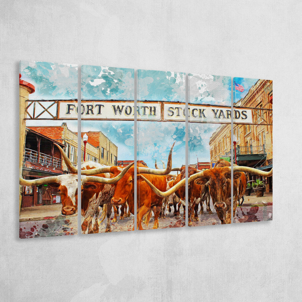 Fort Worth Stockyards 5 Piece B Canvas Prints Wall Art Decor, Multi Panels,Large Canvas, Home Decor