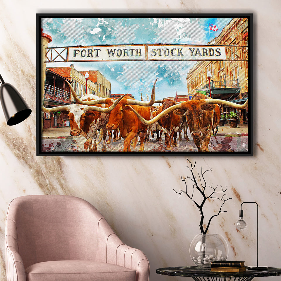 Fort Worth Stockyards Framed Canvas Prints Wall Art Decor - Painting Canvas, Framed Picture, Home Decor