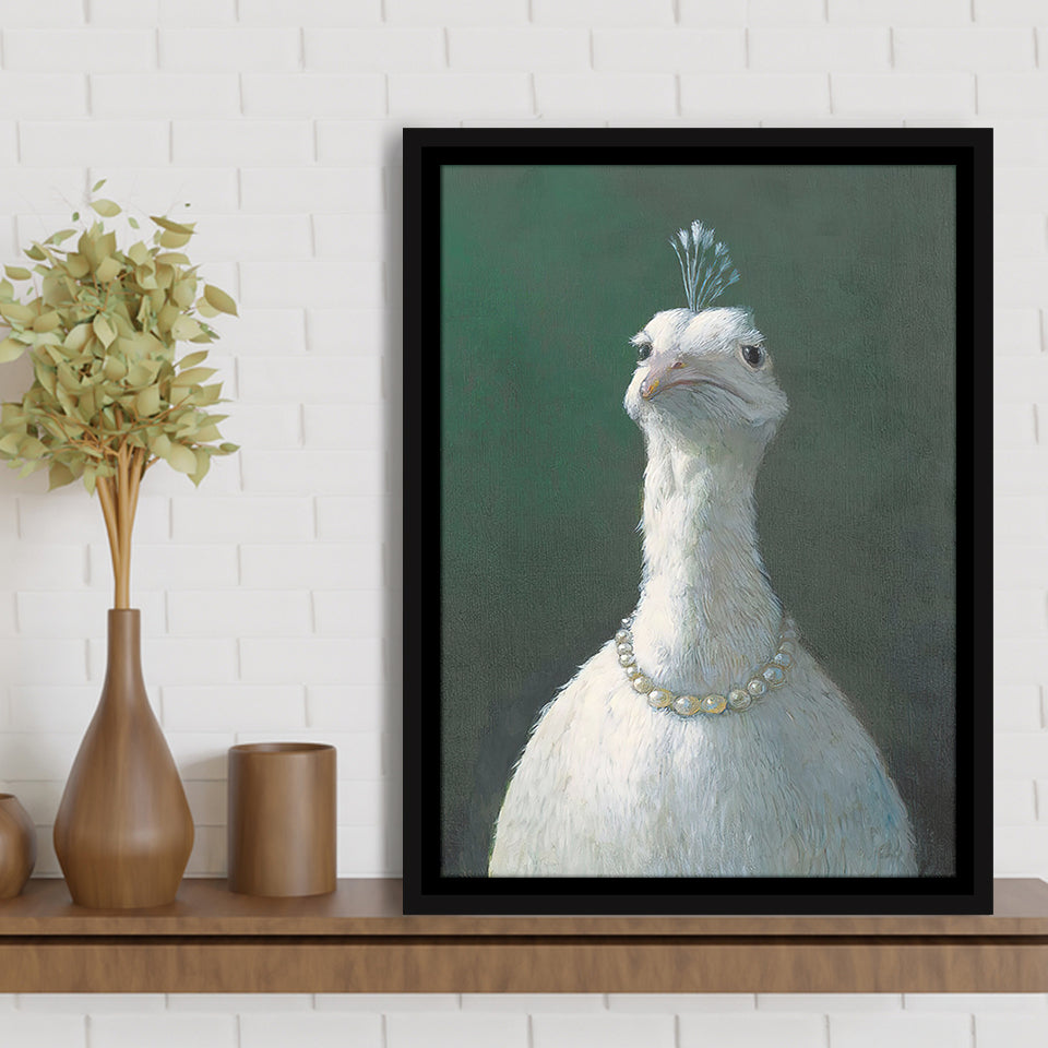 Fowl With Pearls, Animal Print, Framed Canvas Prints Wall Art Home Decor,Floating Frame, Ready to Hang