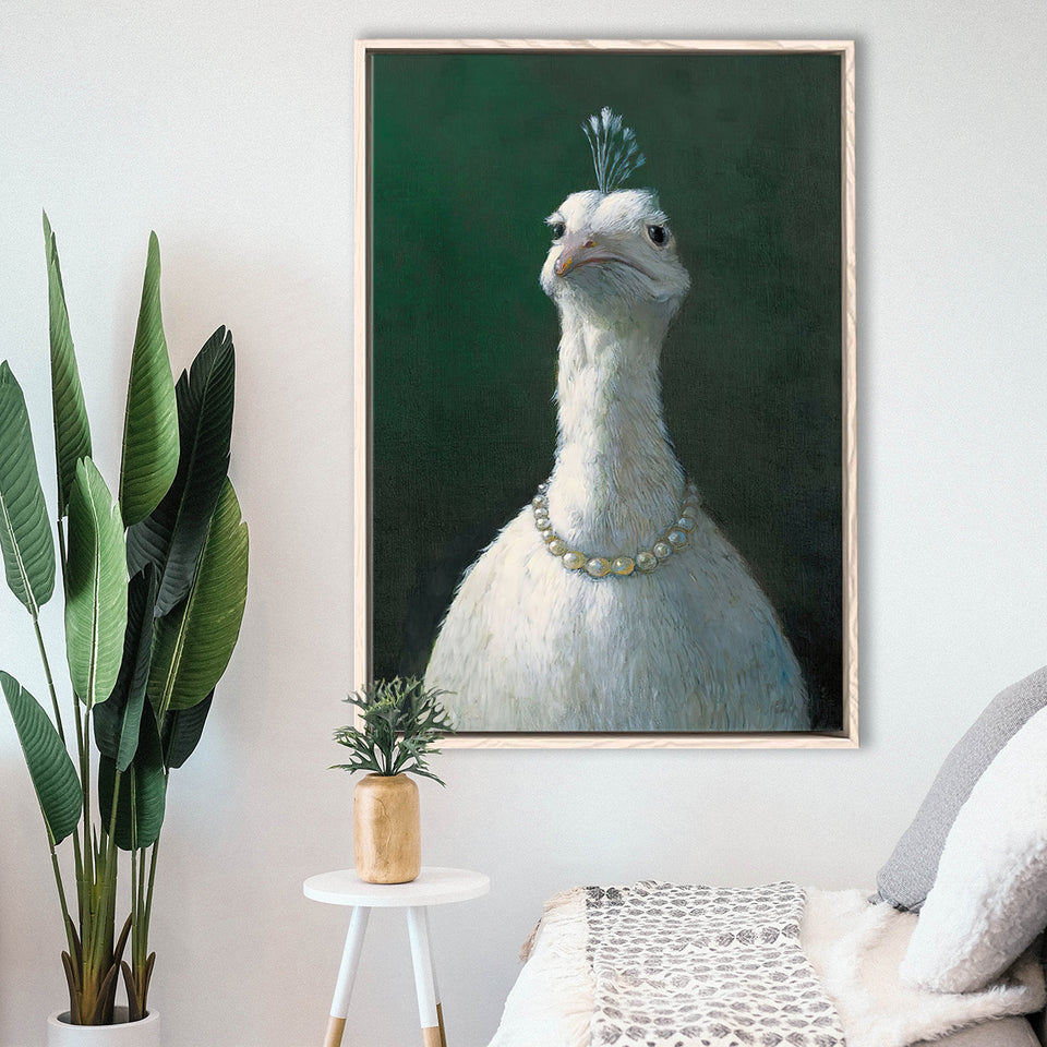 Fowl With Pearls, Animal Print, Framed Canvas Prints Wall Art Home Decor,Floating Frame, Ready to Hang