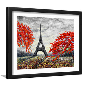 France Eiffel Tower And Flower Red Color In Garden Framed Wall Art - Framed Prints, Art Prints, Home Decor, Painting Prints