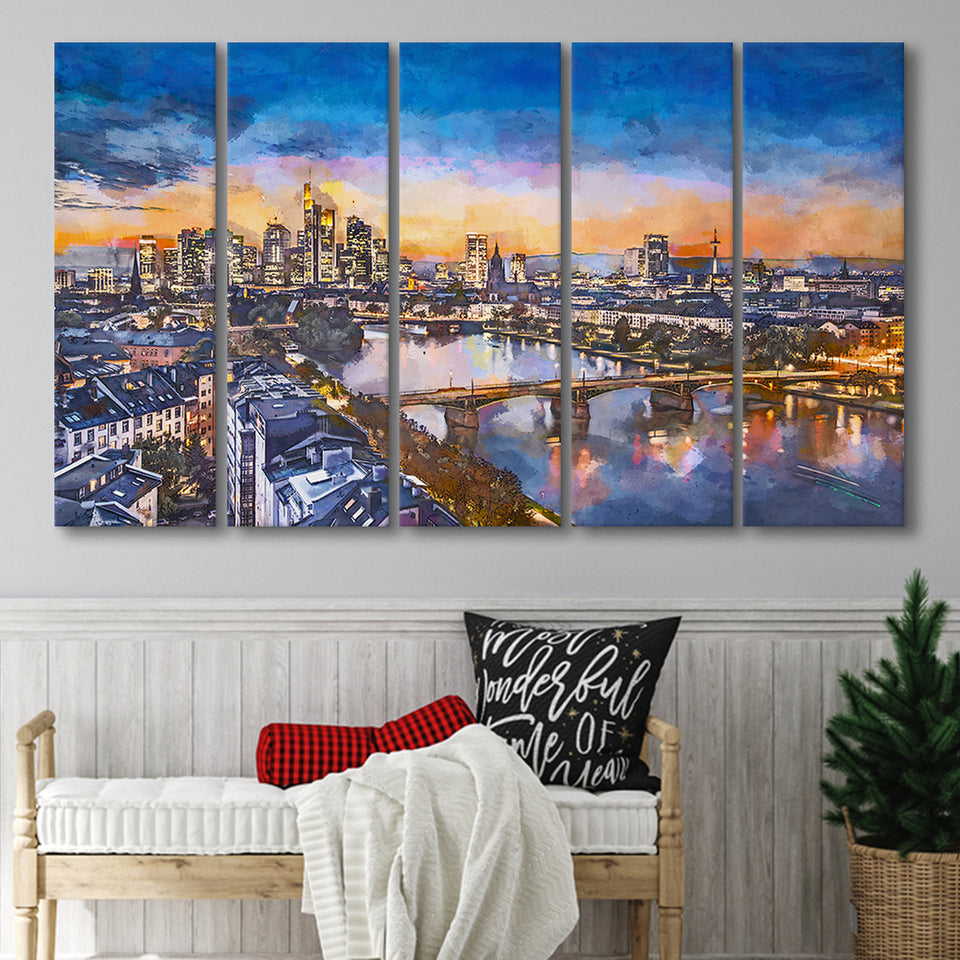 Frankfurt Germany Financial District Skyline 5 Pieces Extra Large Canvas Prints Wall Art Home Decor