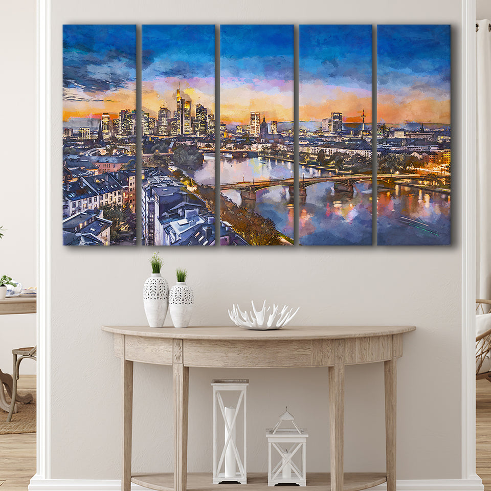 Frankfurt Germany Financial District Skyline 5 Pieces Extra Large Canvas Prints Wall Art Home Decor