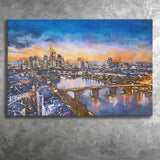 Frankfurt Germany Financial District Skyline City Art Watercolor Canvas Prints Wall Art Home Decor, Large Canvas