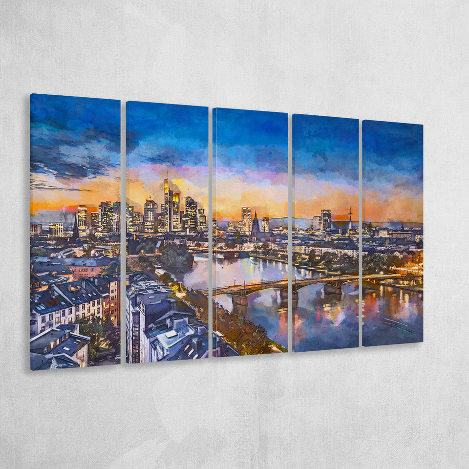 Frankfurt Germany Financial District Skyline 5 Pieces Extra Large Canvas Prints Wall Art Home Decor