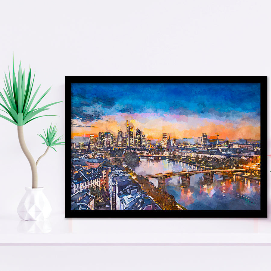 Frankfurt Germany Financial District Skyline City Art Watercolor Framed Art Prints Wall Art Decor,Framed Picture