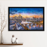 Frankfurt Germany Financial District Skyline City Art Watercolor Framed Canvas Prints Wall Art Home Decor,Floating Frame