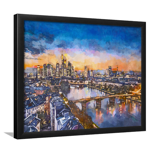 Frankfurt Germany Financial District Skyline City Art Watercolor Framed Art Prints Wall Art Decor,Framed Picture