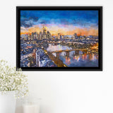 Frankfurt Germany Financial District Skyline City Art Watercolor Framed Canvas Prints Wall Art Home Decor,Floating Frame