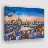 Frankfurt Germany Financial District Skyline City Art Watercolor Canvas Prints Wall Art Home Decor, Large Canvas