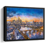 Frankfurt Germany Financial District Skyline City Art Watercolor Framed Canvas Prints Wall Art Home Decor,Floating Frame