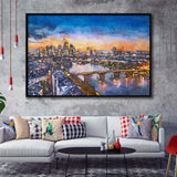 Frankfurt Germany Financial District Skyline City Art Watercolor Framed Canvas Prints Wall Art Home Decor,Floating Frame