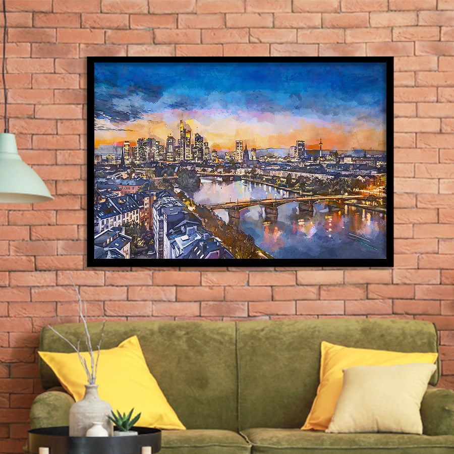 Frankfurt Germany Financial District Skyline City Art Watercolor Framed Art Prints Wall Art Decor,Framed Picture