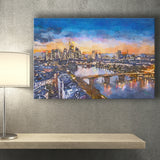 Frankfurt Germany Financial District Skyline City Art Watercolor Canvas Prints Wall Art Home Decor, Large Canvas
