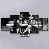 French Cafe Girls Black And White Print, 1920'S Flapper Girls 5 Panels, Canvas Prints Wall Art Decor, Large Canvas Art