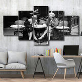 French Cafe Girls Black And White Print, 1920'S Flapper Girls 5 Panels, Canvas Prints Wall Art Decor, Large Canvas Art