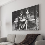 French Cafe Girls Black And White Print, 1920'S Flapper Girls Canvas Prints Wall Art Home Decor