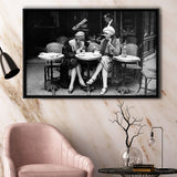 French Cafe Girls Black And White Print, 1920'S Flapper Girls Framed Canvas Prints Wall Art Home Decor,Floating Frame