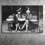 French Cafe Girls Black And White Print, 1920'S Flapper Girls Canvas Prints Wall Art Home Decor