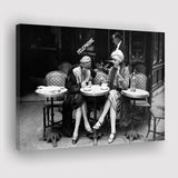 French Cafe Girls Black And White Print, 1920'S Flapper Girls Canvas Prints Wall Art Home Decor