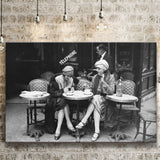 French Cafe Girls Black And White Print, 1920'S Flapper Girls Canvas Prints Wall Art Home Decor