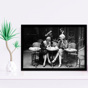 French Cafe Girls Black And White Print, 1920'S Flapper Girls Framed Art Prints, Wall Art,Home Decor,Framed Picture