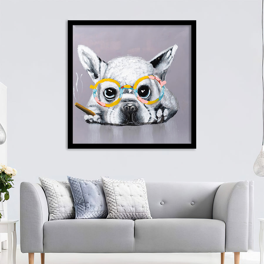 Wall Art Print | Frenchie With Cigar - Animal Art, Framed Prints, Art Prints