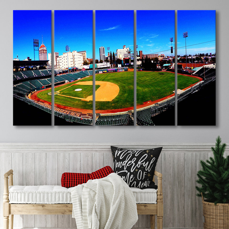 Fresno Grizzlies Wall Art Chukchansi Park Stadium Canvas Prints Baseball,Multi Panels B,Sport Stadium Art Prints, Fan Gift