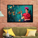 Frida Butterflies Poster Frida Kahlo Artwork Beautiful Woman Framed Art Prints Wall Decor - Painting Prints, Framed Picture