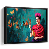 Frida Butterflies Poster Frida Kahlo Artwork Beautiful Woman Framed Canvas Prints Wall Art - Painting Prints, Wall Decor, Floating Frame