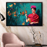 Frida Butterflies Poster Frida Kahlo Artwork Beautiful Woman Framed Canvas Prints Wall Art - Painting Prints, Wall Decor, Floating Frame