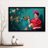 Frida Butterflies Poster Frida Kahlo Artwork Beautiful Woman Framed Canvas Prints Wall Art - Painting Prints, Wall Decor, Floating Frame