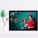 Frida Butterflies Poster Frida Kahlo Artwork Beautiful Woman Framed Art Prints Wall Decor - Painting Prints, Framed Picture