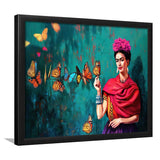 Frida Butterflies Poster Frida Kahlo Artwork Beautiful Woman Framed Art Prints Wall Decor - Painting Prints, Framed Picture