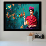 Frida Butterflies Poster Frida Kahlo Artwork Beautiful Woman Framed Art Prints Wall Decor - Painting Prints, Framed Picture