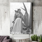 Frida Kahlo Black And White Print, Frida With Agave Plant Art Canvas Prints Wall Art Home Decor