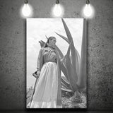 Frida Kahlo Black And White Print, Frida With Agave Plant Art Canvas Prints Wall Art Home Decor