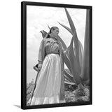 Frida Kahlo Black And White Print, Frida With Agave Plant Art Framed Art Print Wall Art Decor,Framed Picture
