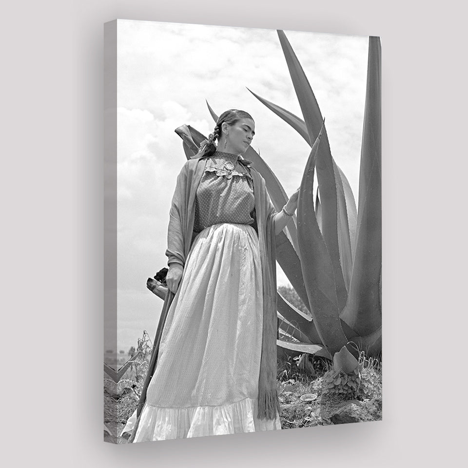 Frida Kahlo Black And White Print, Frida With Agave Plant Art Canvas Prints Wall Art Home Decor