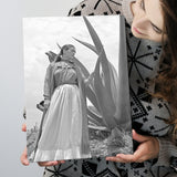 Frida Kahlo Black And White Print, Frida With Agave Plant Art Canvas Prints Wall Art Home Decor