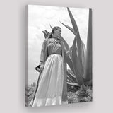 Frida Kahlo Black And White Print, Frida With Agave Plant Art Canvas Prints Wall Art Home Decor