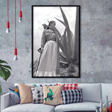 Frida Kahlo Black And White Print, Frida With Agave Plant Art Framed Art Print Wall Art Decor,Framed Picture