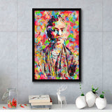 Frida Kahlo Portrait Abstract Colorful Framed Canvas Prints Wall Art Home Decor - Painting Canvas,Black Frame, Ready to hang
