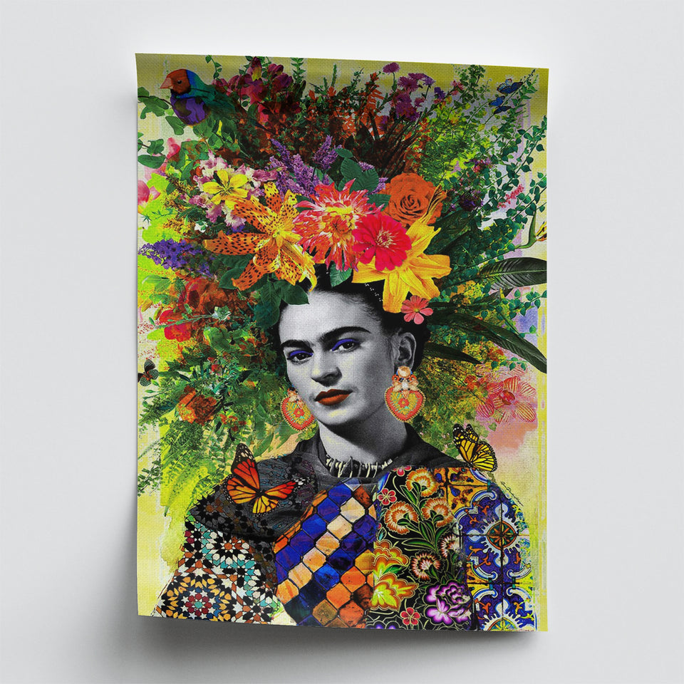 Frida Kahlo & Bunch of Head Flowers Art, Poster Art, Poster Print Wall Art Decor
